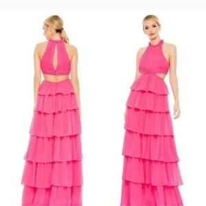 Ieena for Mac Duggal Pink Tiered Ruffle, Pleated Bust Dress NWT Sz 4